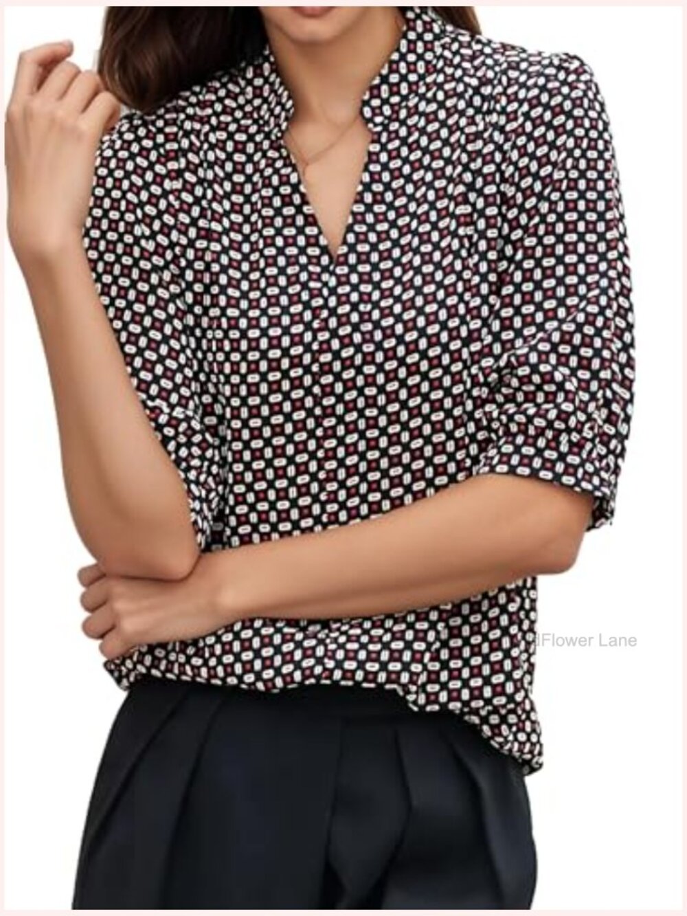 V Neck Short Sleeve Tunic Blouse Polka Dot Work Tops - Picture 3 of 6